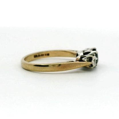 9ct Yellow Gold Sapphire & Diamond Ring UK Hallmark Size M 1/2 2.8g