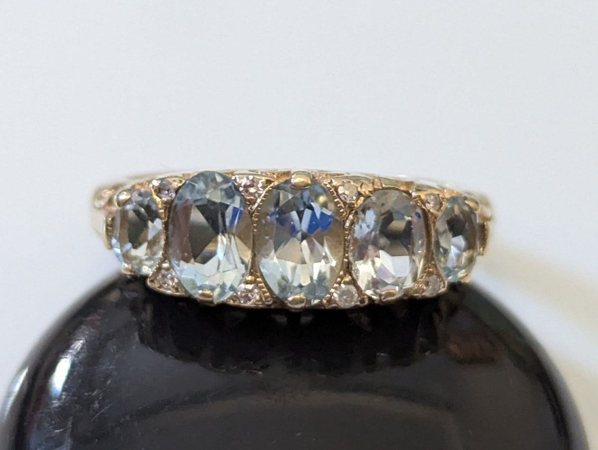 9ct Gold Ring Aquamarine and Diamond Sheffield Hallmark Size K 1/2