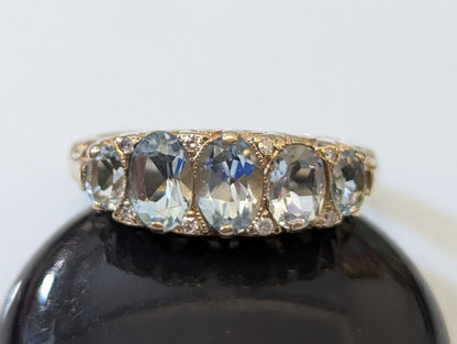 9ct Gold Ring Aquamarine and Diamond Sheffield Hallmark Size K 1/2