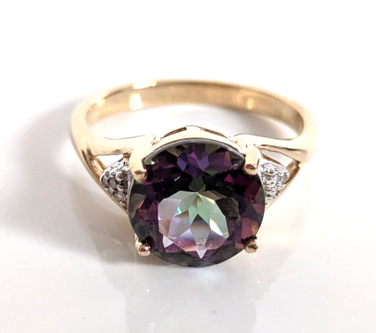 9ct Gold Cocktail Ring Topaz Diamond Size N 1/2 Hallmark 375 Solitaire Nov 3.6g