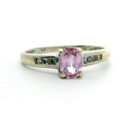 9ct White Gold Ring Sapphire Diamond Stones Hallmarked Size K 1.7g Prong Setting