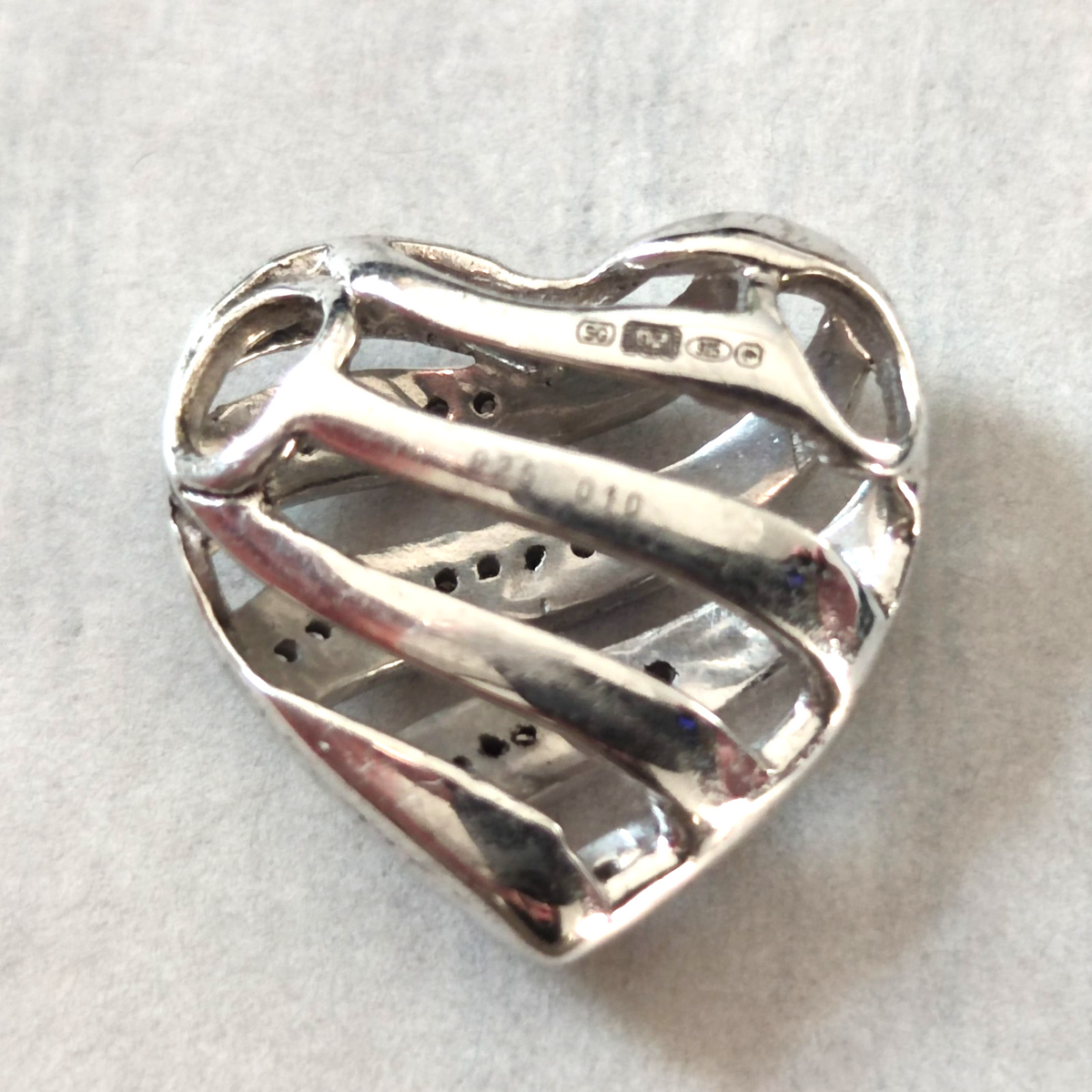 Silver Diamond Heart Pendant Charm Stamped Love Classic 925 Sterling Hallmark