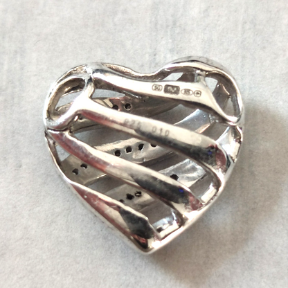 Silver Diamond Heart Pendant Charm Stamped Love Classic 925 Sterling Hallmark