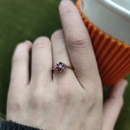 9ct Gold Ring Ruby and Diamond Cluster Hallmark Size N 2.1g