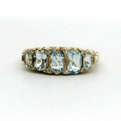 9ct Gold Ring Aquamarine and Diamond Sheffield Hallmark Size K 1/2