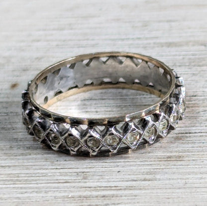 9ct Yellow Gold Silver CZ Full Eternity Ring Size P Hallmark Two Tone Band 2.8g