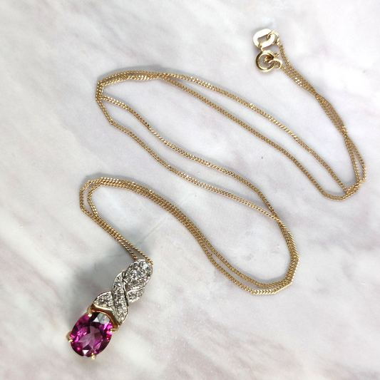 Tourmaline Pendant Necklace 9ct Multi Tone Gold Hallmarked Chain 47cm Long