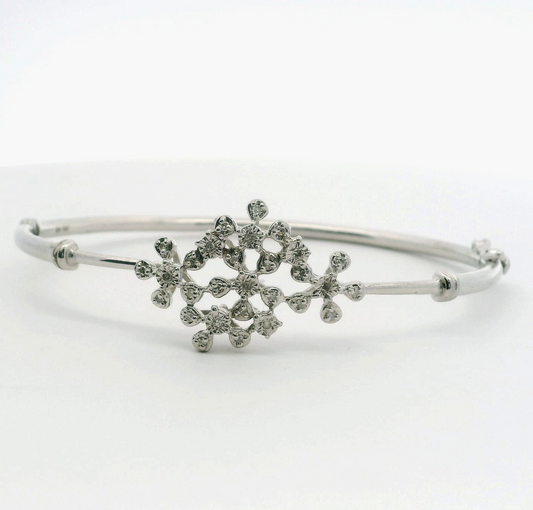 Silver Bangle Bracelet Snowflake Diamonds 925 Stamped Certificate 9.8g