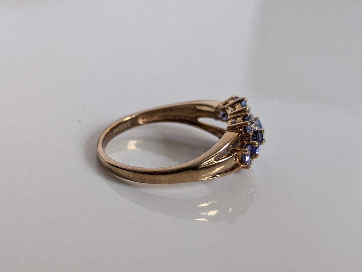 9ct Gold Ring Tanzanite and Diamond Solid Band Hallmark Size N 1/2