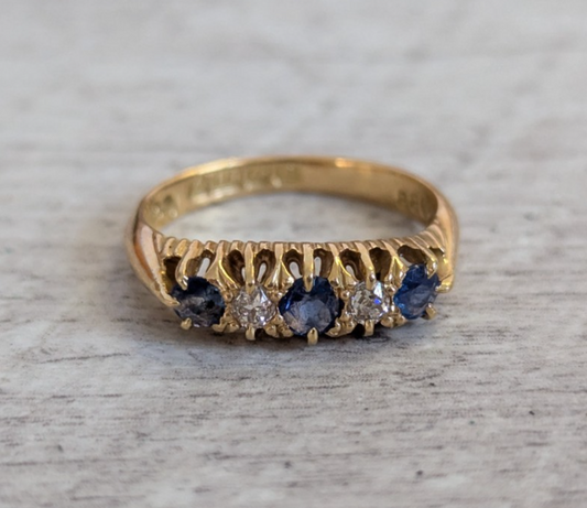 18ct Gold Sapphire Diamond Ring Size L 1/2 Hallmark 750 5 3.9g