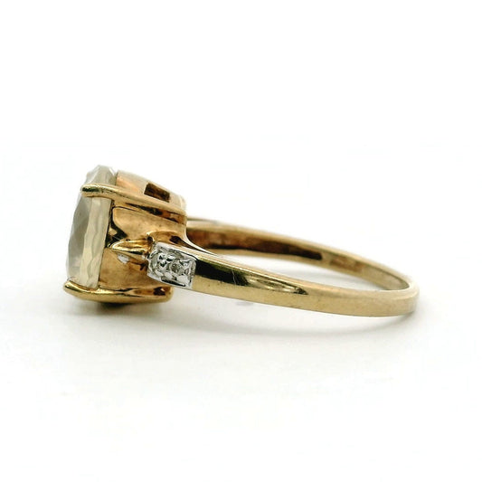 9ct Gold Ring Quartz And Diamond Hallmark Size N 1/2