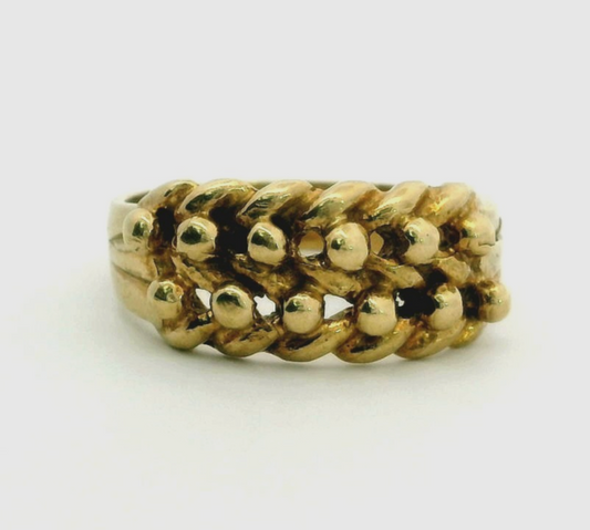 Vintage 9ct Gold Mens Keeper Ring 2 Row Setting Size V UK Hallmarked 6.3g