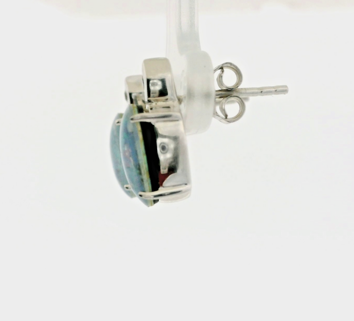 Silver Stud Earrings Opal Topaz Stones 925 Stamped Butterfly Backs Certification