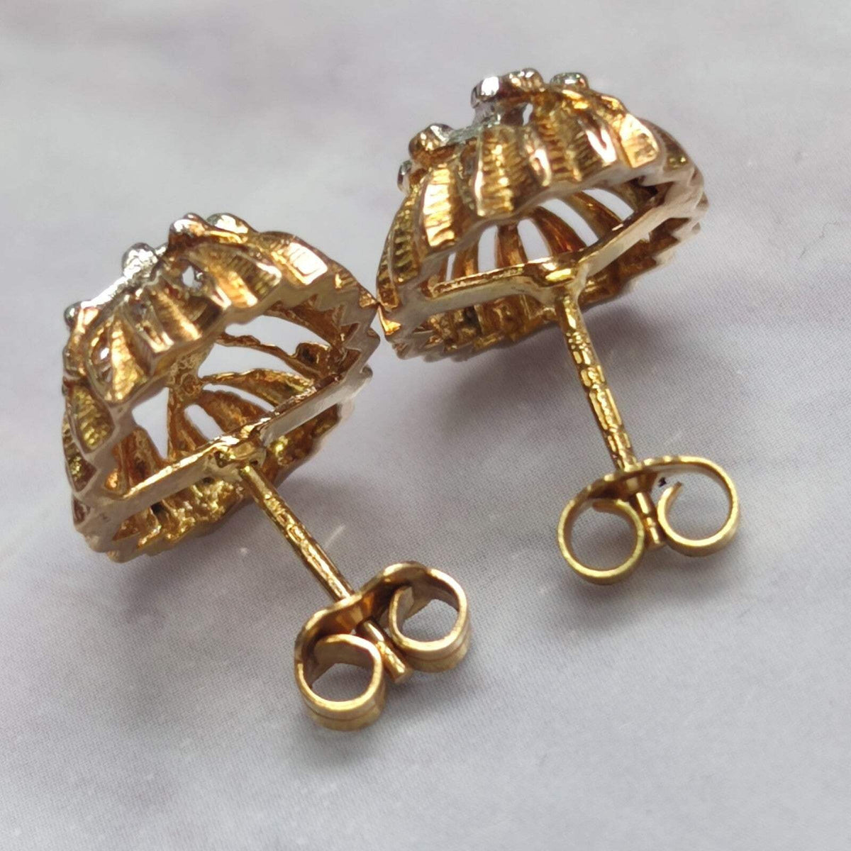 9ct Yellow White Gold Stud Earrings Two Tone Raised Textured Pattern Butterfly