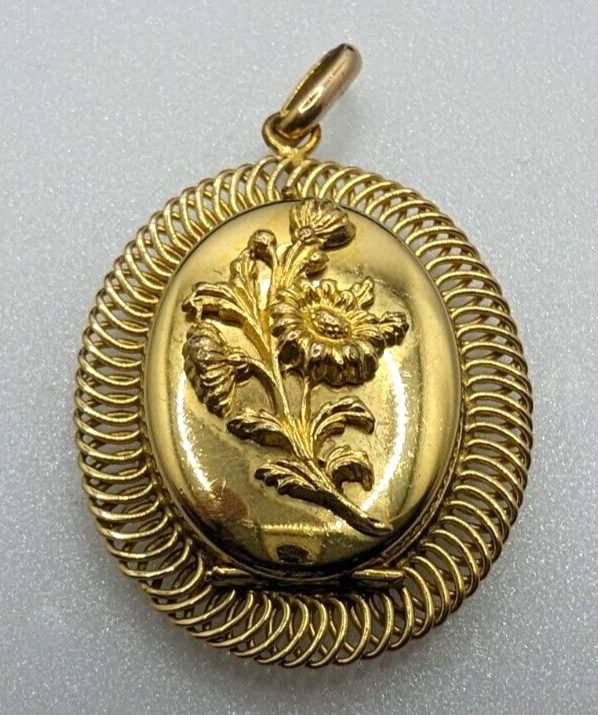 18ct Rolled Gold Vermeil Silver Photo Locket Pendant Floral Egyptian Hallmark