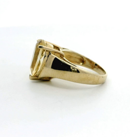 9ct Gold Solitaire Statement Ring Citrine Stone Size N 1/2 Hallmarked