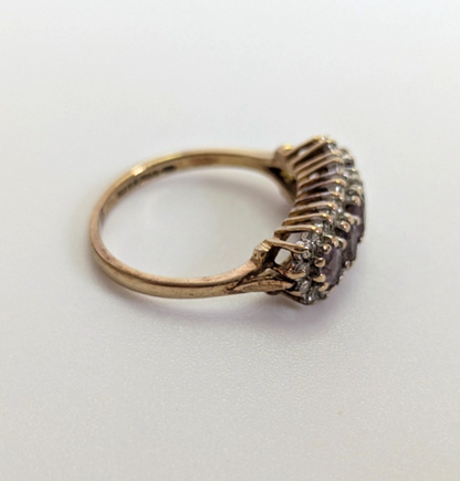 Vintage 9ct Gold Ring Amethyst Diamond Hallmark Size L 2.5g