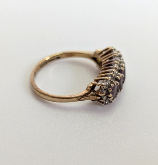 Vintage 9ct Gold Ring Amethyst Diamond Hallmark Size L 2.5g