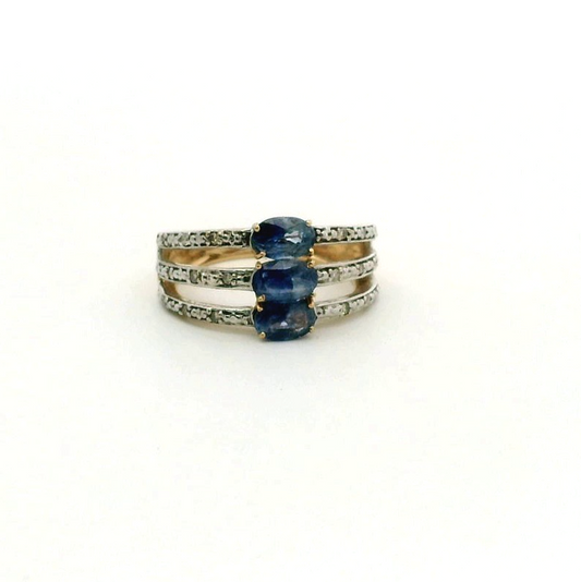9ct Gold Ring Tanzanite and Diamond Hallmark Size O