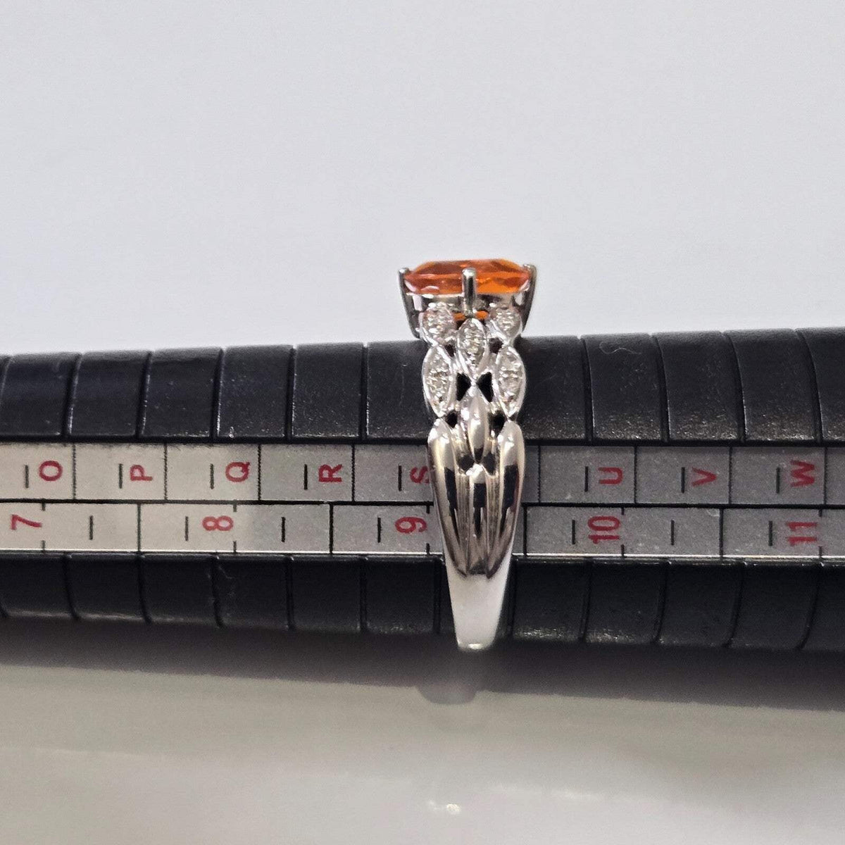 9ct White Gold Ring Opal and Diamond Solid Band Hallmark Size S