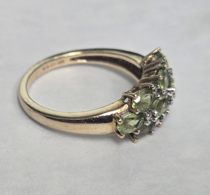 9ct Gold Peridot Diamond Ring Size M Hallmark 375 3 Row Cluster Aug 2.8g