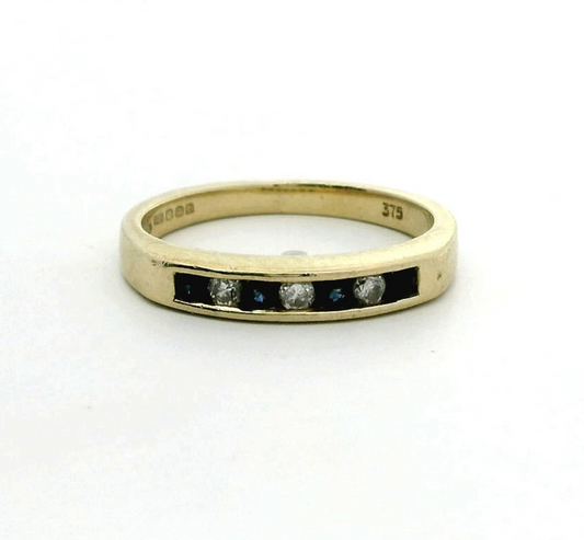 9ct Gold Ring Sapphire Diamond Stones Size K Channel Setting 2.6g 7x Gemstones