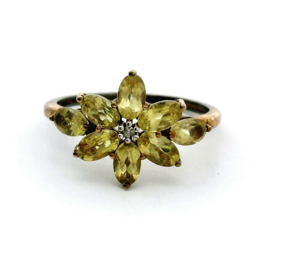 Apatite Diamond Ring 9ct Yellow Gold Size R 1/2 Hallmarked Cocktail  2.3g