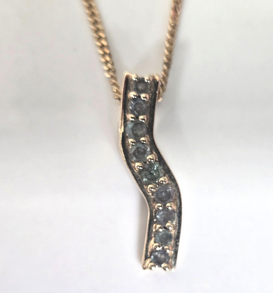 9ct Yellow Gold Wave Necklace Pendant Charm Topaz Stones UK Hallmark