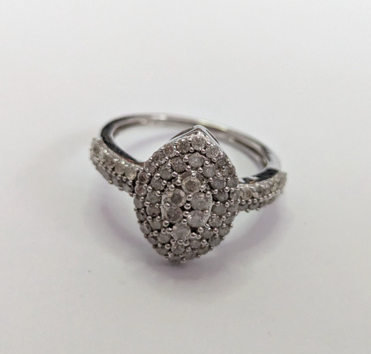 9ct White Gold Engagement Ring Diamond Cluster Size O 1/2g 4.2g April Birthstone