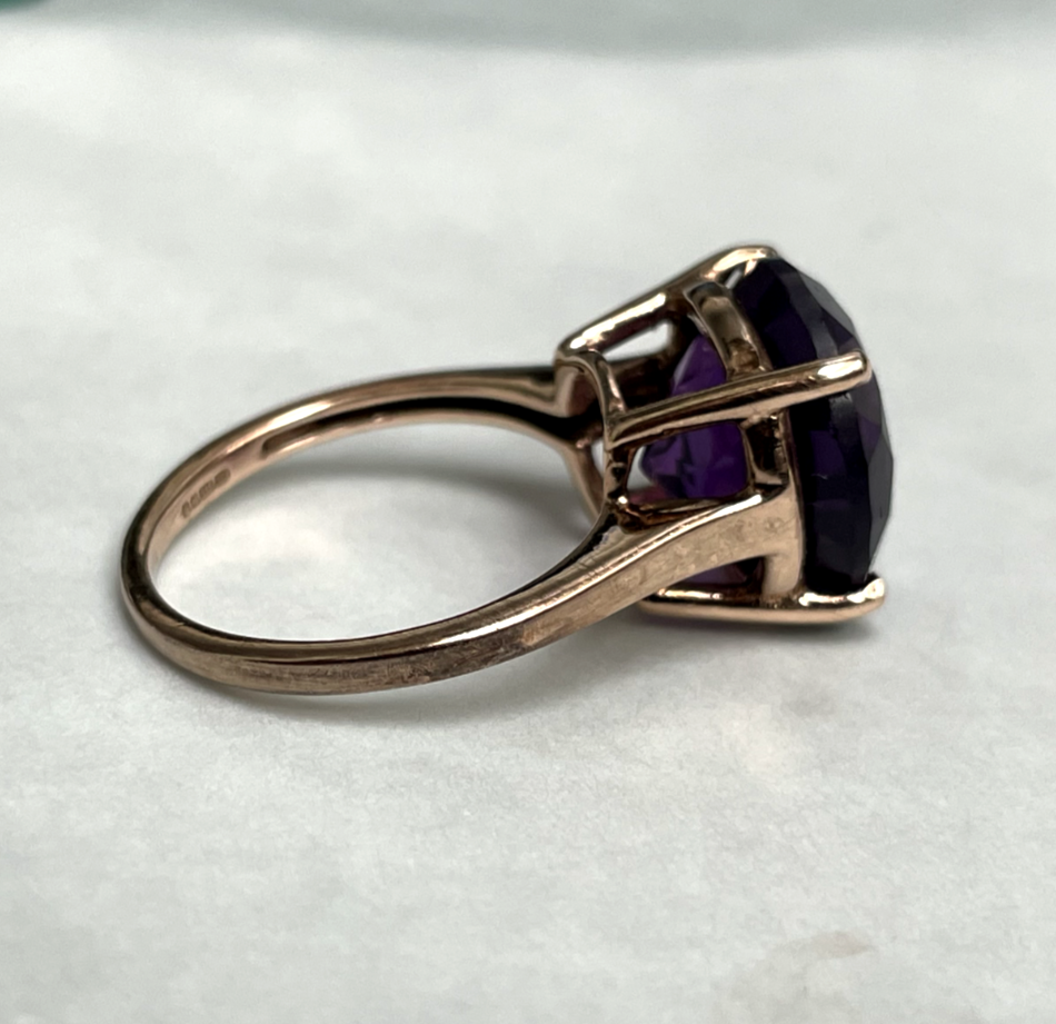 9ct Rose Gold Ring Purple Amethyst Single Hallmarked Size J 1/2
