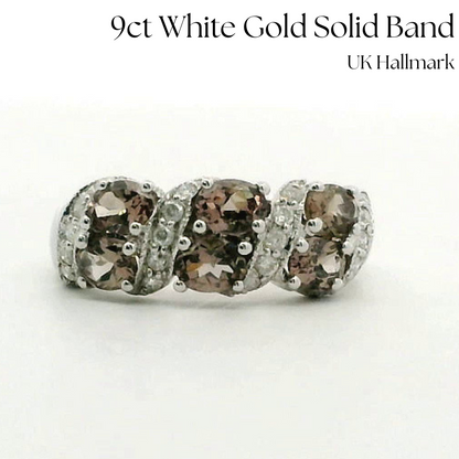 9ct White Gold Ring Quartz And Diamond Hallmark Size M 1/2