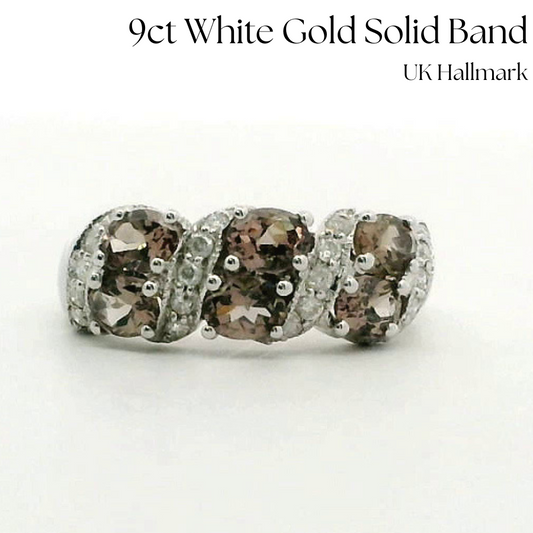 9ct White Gold Ring Quartz And Diamond Hallmark Size M 1/2