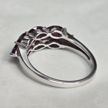 Silver Garnet Ring Red Gemstone Prong Setting Style UK Size S