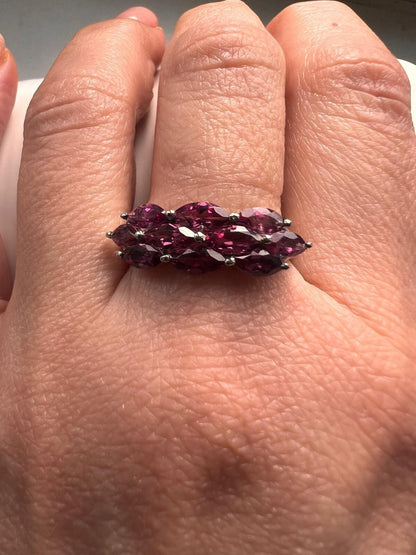 Silver Garnet Ring Red Gemstone Prong Setting Style UK Size S