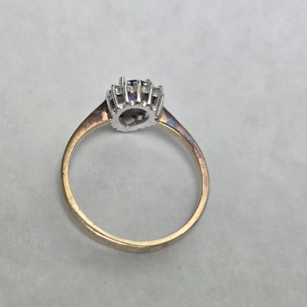 9ct Gold Amethyst Diamond Ring Size O Hallmark 375 Pear Teardrop Cluster