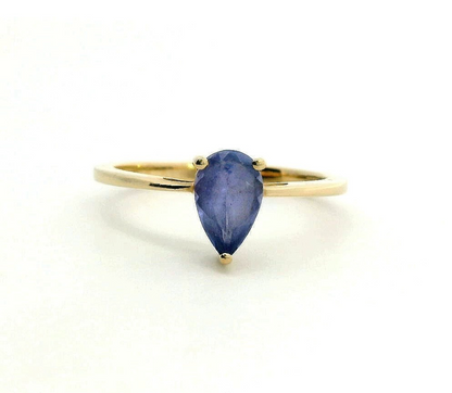 9ct Gold Ring Tanzanite Stone Size P 1/2 Hallmarked Pear Solitaire February 2g