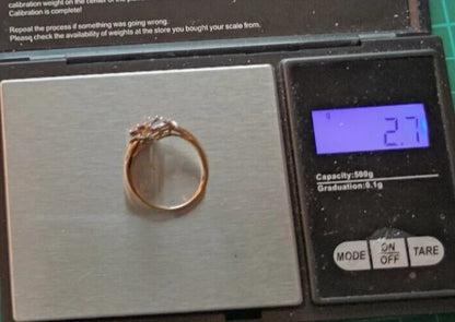 9ct Gold Ring Quartz and Diamond Stones Size S 2012 Hallmarked 2.7g