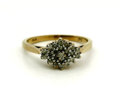 9ct Gold Ring Diamond Cluster Setting Size O Metal Dia Hallmarked  2.5g