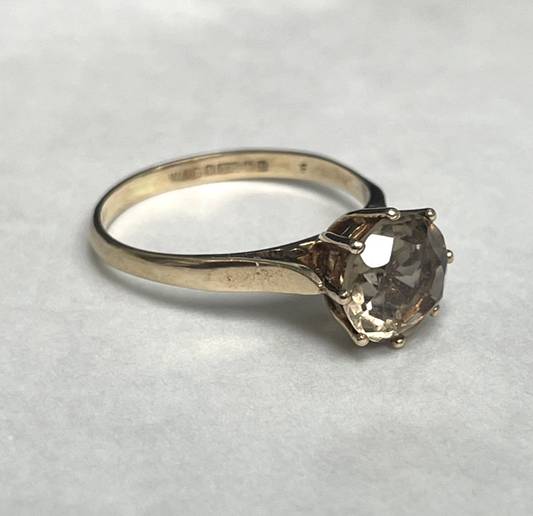 9ct Gold Ring Smokey Quartz Solid Band Hallmark Size Q