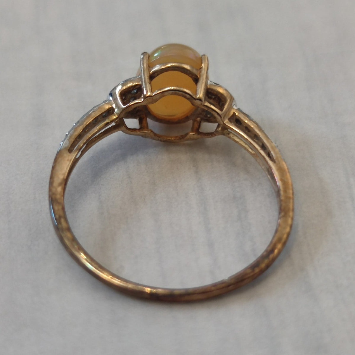 9ct Gold Oversized Statement Ring Opal Diamond Stones Size S 1/2 Hallmarked