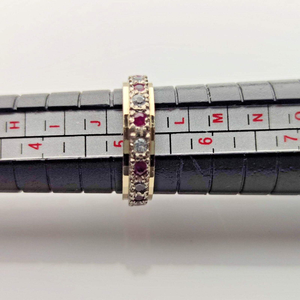 9ct Gold Silver Ruby Spinel Eternity Ring Size J 1/2 Hallmarked 375 Band 2.3g