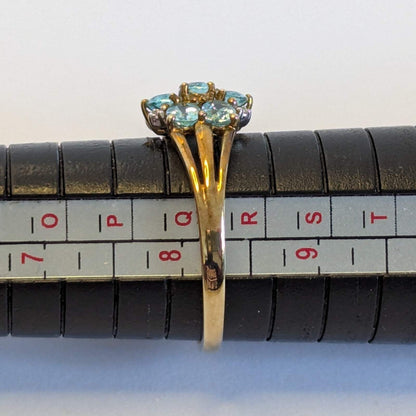 9ct Gold Statement Ring Aquamarine Diamond Gemstones Size Q Hallmarked 2.4g