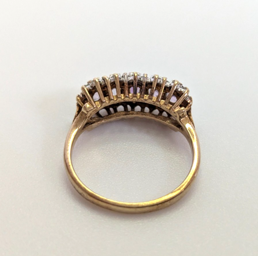 Vintage 9ct Gold Ring Amethyst Diamond Hallmark Size L 2.5g