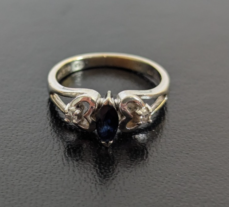 Sapphire Diamond Ring 9ct White Gold Hallmark Size J 1/2 September Birthstone