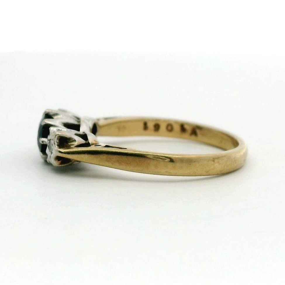 9ct Yellow Gold Sapphire & Diamond Ring UK Hallmark Size M 1/2 2.8g