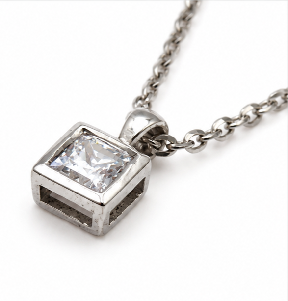 925 Sterling Silver Solitaire Pendant Necklace Round CZ Crystal Chain Gift 45cm