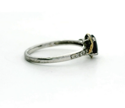 Gold Silver Sapphire Diamond Ring Hallmarked Size J Gold Setting 1.4g