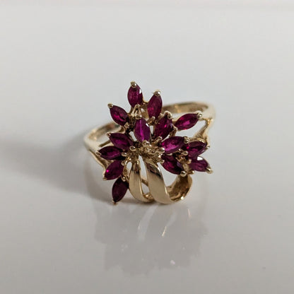 9ct Gold 14 Ruby Ring Size S Hallmarked 375 Cluster July 4g