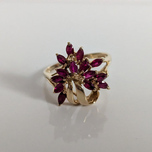 9ct Gold 14 Ruby Ring Size S Hallmarked 375 Cluster July 4g