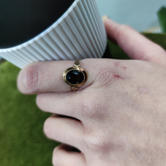 9ct Gold Ring Smokey Quartz 1975 Solid Band Hallmark Size P Vintage